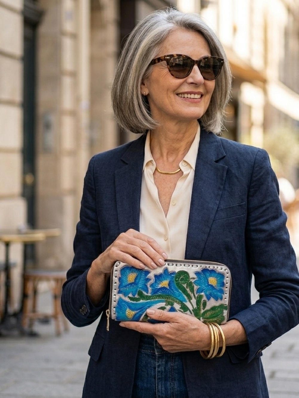 Hand Tooled Leather Blue Floral Zip Wallet - Women wallet